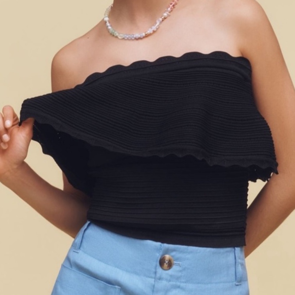 Anthropologie Black Off-Shoulder Crop Top NWT